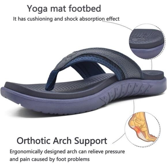 Mens Sport Flip Flops Orthotic Thong Sandals with Plantar Fasciitis Arch Support